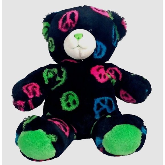 70s Neon Build A Bear Black Peace Sign Happy Smiley  Face  18" Plush Pin… - Picture 1 of 4